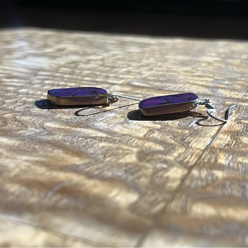 Purple stone and silver earrings - Picture 4 of 6